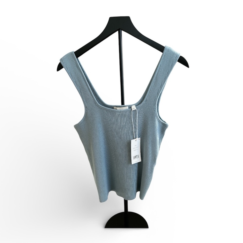 Vince. Blue Ribbed Tank Top - Picture 3 of 4